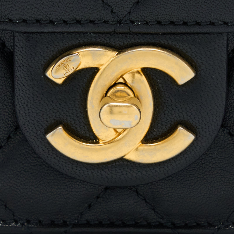 Chanel Quilted Flap Bag With Pearl Lambskin Black Brushed GHW
