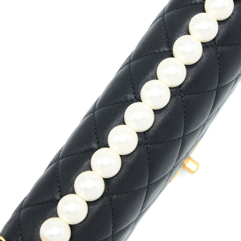 Chanel Quilted Flap Bag With Pearl Lambskin Black Brushed GHW