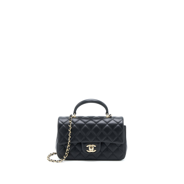 Chanel Top Handle Mini Rectangular Flap Bag Lambskin Black LGHW (Microchip)