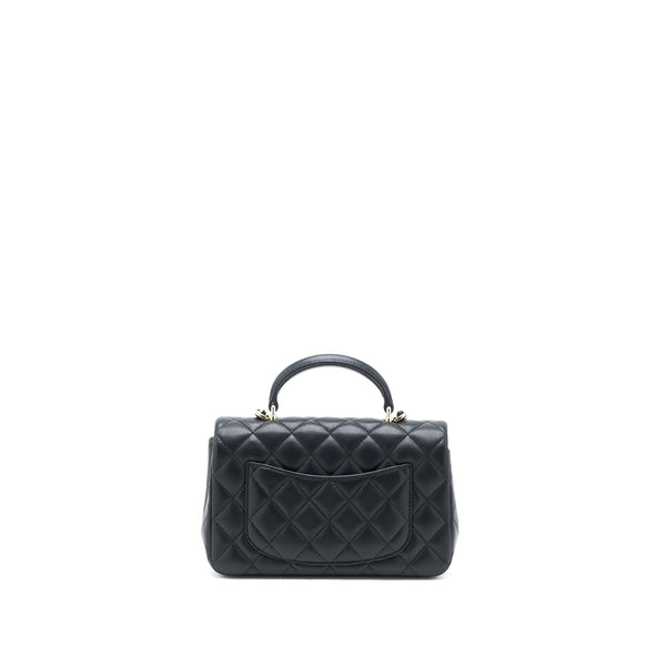 Chanel Top Handle Mini Rectangular Flap Bag Lambskin Black LGHW (Microchip)