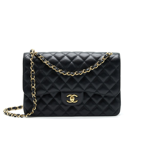 CHANEL CLASSIC JUMBO DOUBLE FLAP BAG BLACK CAVIER GHW