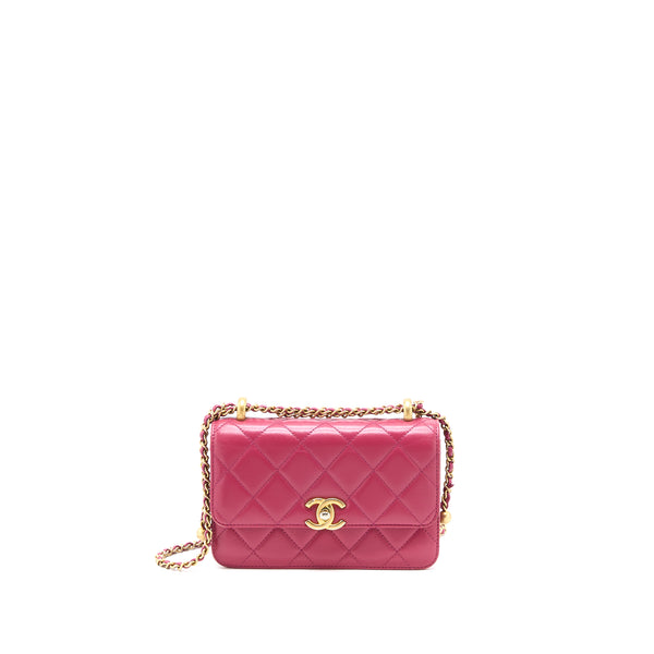 Chanel 21A Small Gold Crush Flap Bag Calfskin Raspberry Pink Brushed GHW (Microchip)