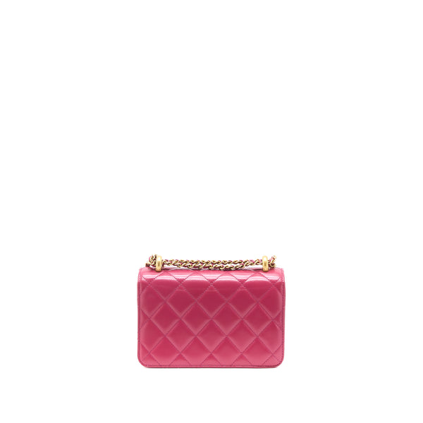 Chanel 21A Small Gold Crush Flap Bag Calfskin Raspberry Pink Brushed GHW (Microchip)