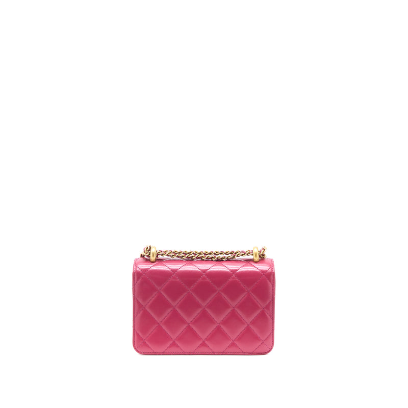 Chanel 21A Small Gold Crush Flap Bag Calfskin Raspberry Pink Brushed GHW (Microchip)