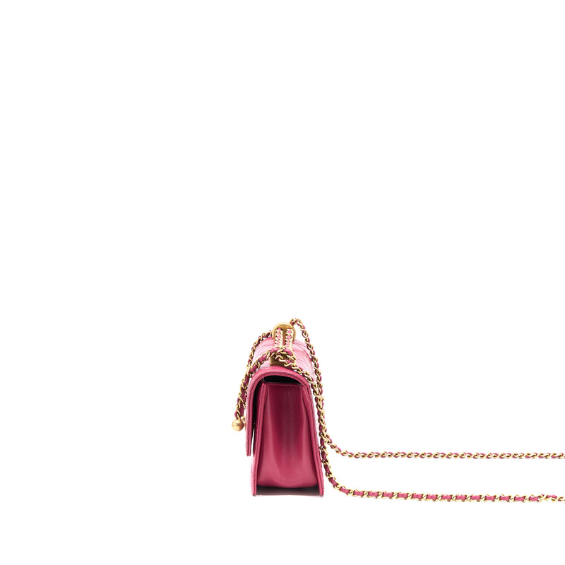 Chanel 21A Small Gold Crush Flap Bag Calfskin Raspberry Pink Brushed GHW (Microchip)