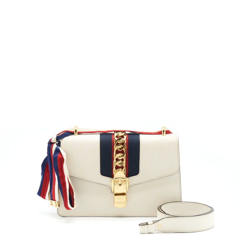 Gucci Small Sylvie Shoulder Bag White GHW