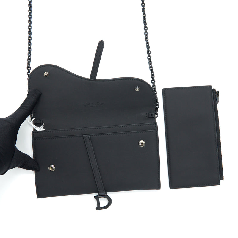 Dior Saddle Wallet with chain Calfskin So Black