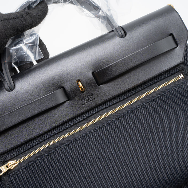 Hermes Herbag Zip 31 Bag Canvas/Hunter Black GHW Stamp U