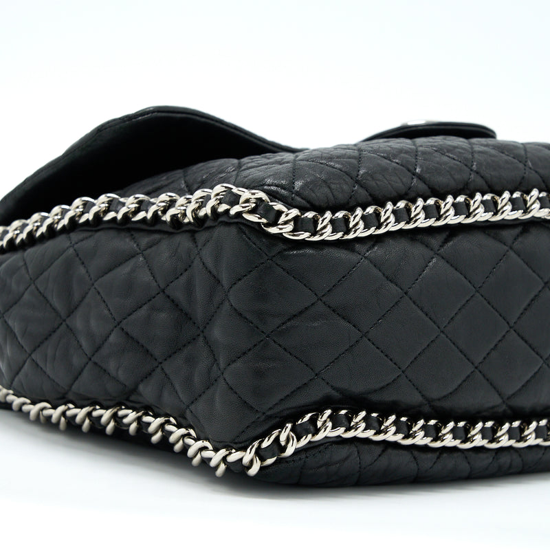Chanel Quilted Chain Around MAXI Flap Bag Lambskin Black SHW