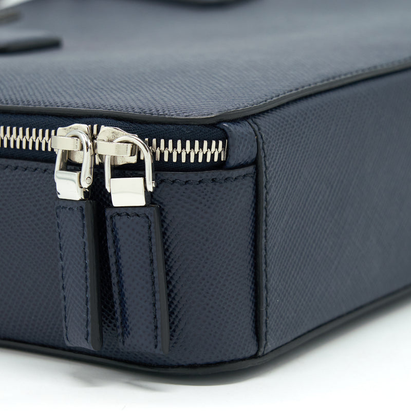 Prada Saffiano Briefcase Navy SHW