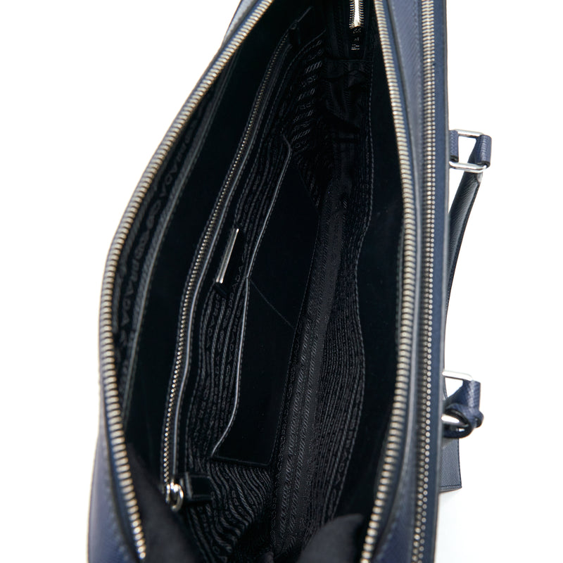 Prada Saffiano Briefcase Navy SHW