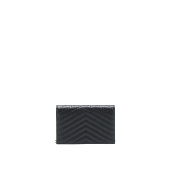 Saint Laurent Grained Calfskin Envelope Wallet on Chain Black SHW