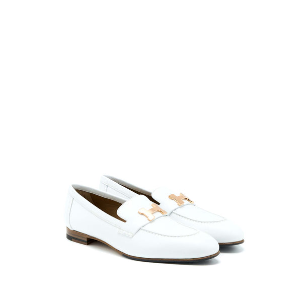 Hermes Size 37.5 Paris Loafer White RGHW