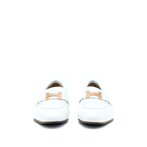 Hermes Size 37.5 Paris Loafer White RGHW