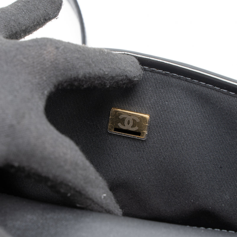 Chanel 22K Top Handle Messenger Bag Patent Leather Black Brushed GHW (Microchip)