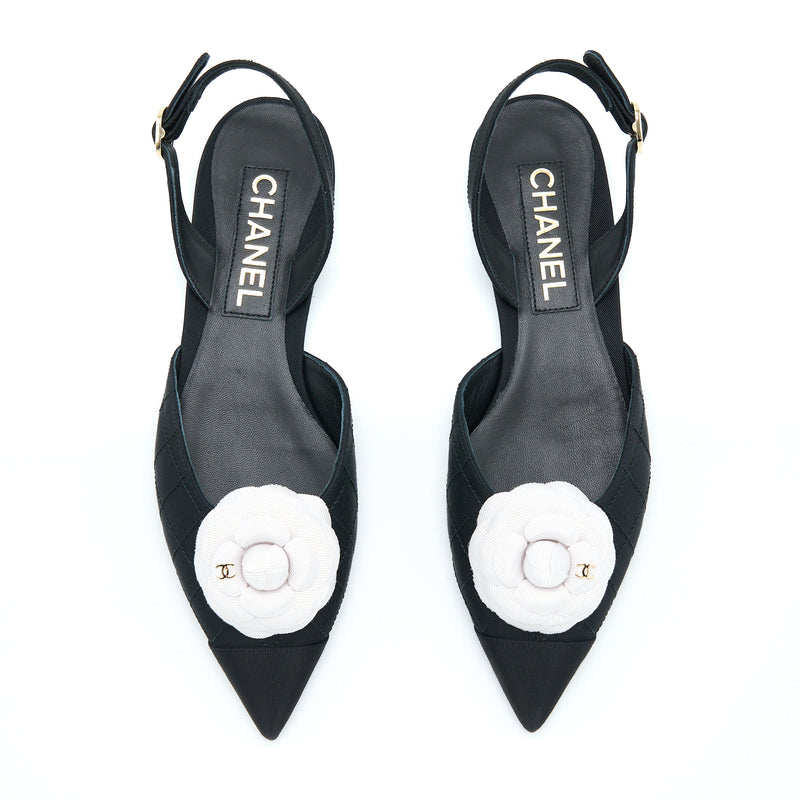 Chanel Size 37C Camellia Flap Sandel Black