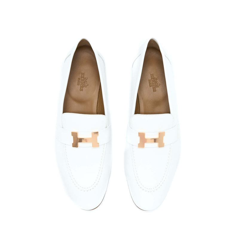 Hermes Size 37.5 Paris Loafer White RGHW