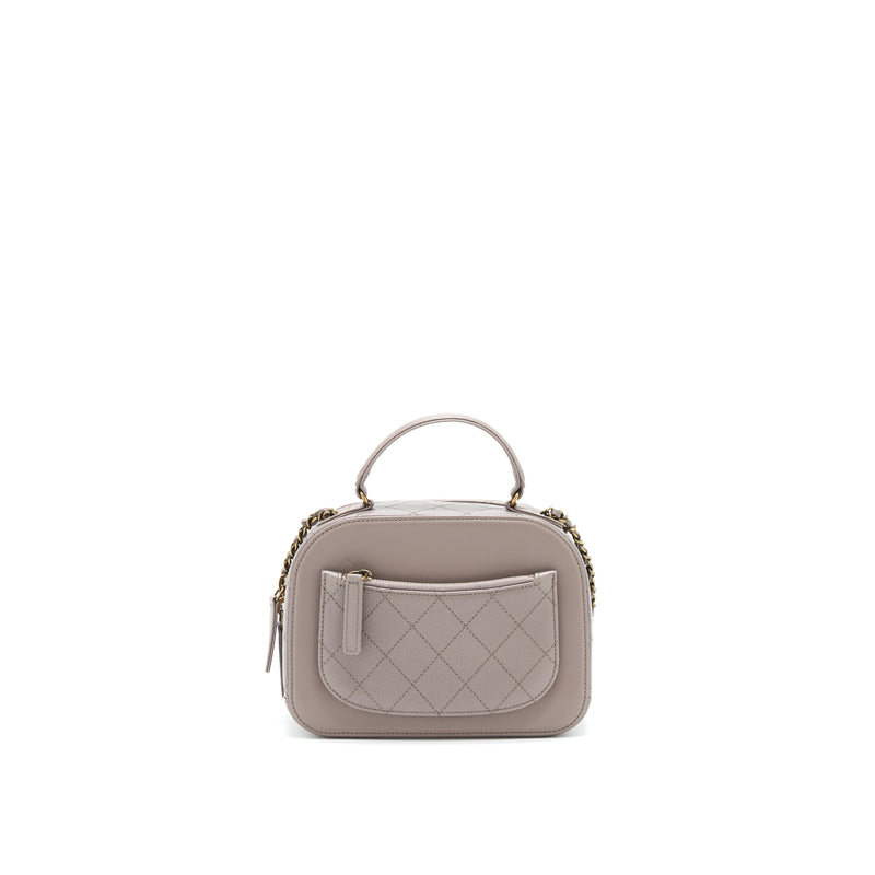 Chanel CC logo vanity with handle and Chain Grey with GHW