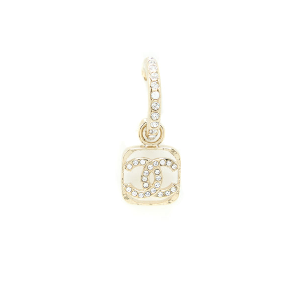 Chanel 23P Square CC Logo Drop Earrings Crystal Light Gold Tone