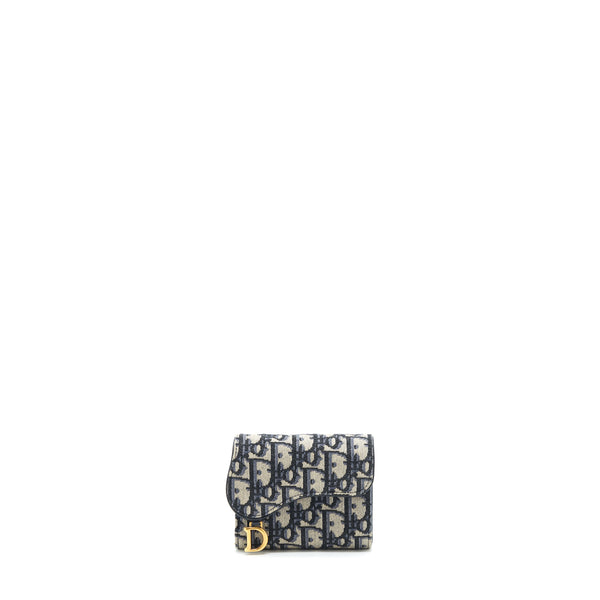 Dior Saddle Compact Wallet Blue Oblique Canvas GHW