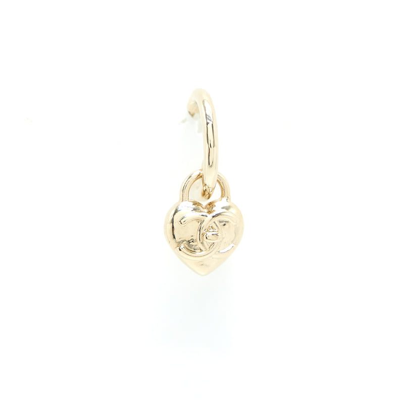 Chanel Heart CC Earrings Light Gold Tone