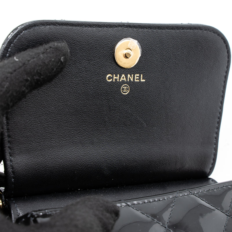 Chanel 22K Mini Clutch With Chain Patent Black GHW (Microchip)