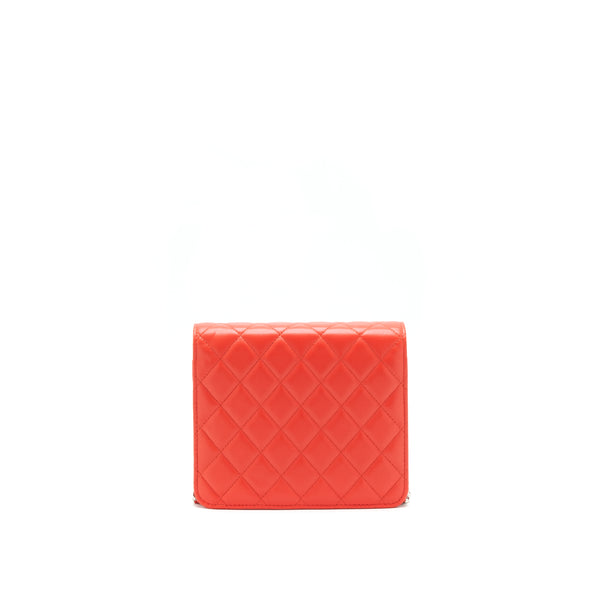 Chanel Square Wallet On Chain Coral Red Lambskin SHW