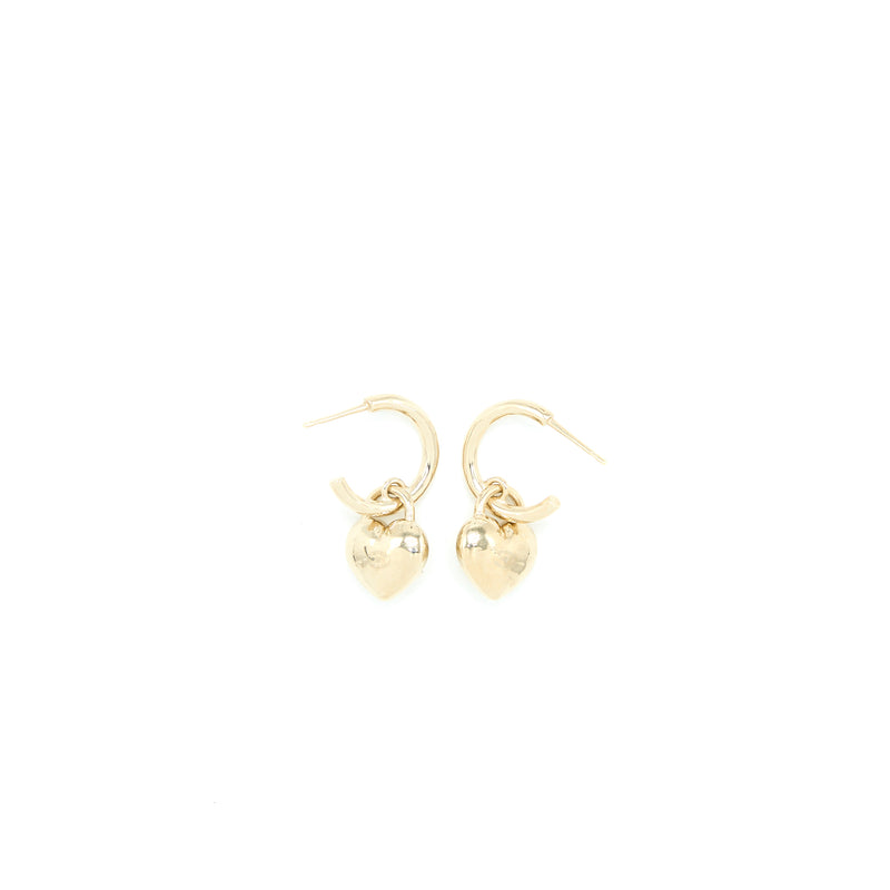 Chanel Heart CC Earrings Light Gold Tone