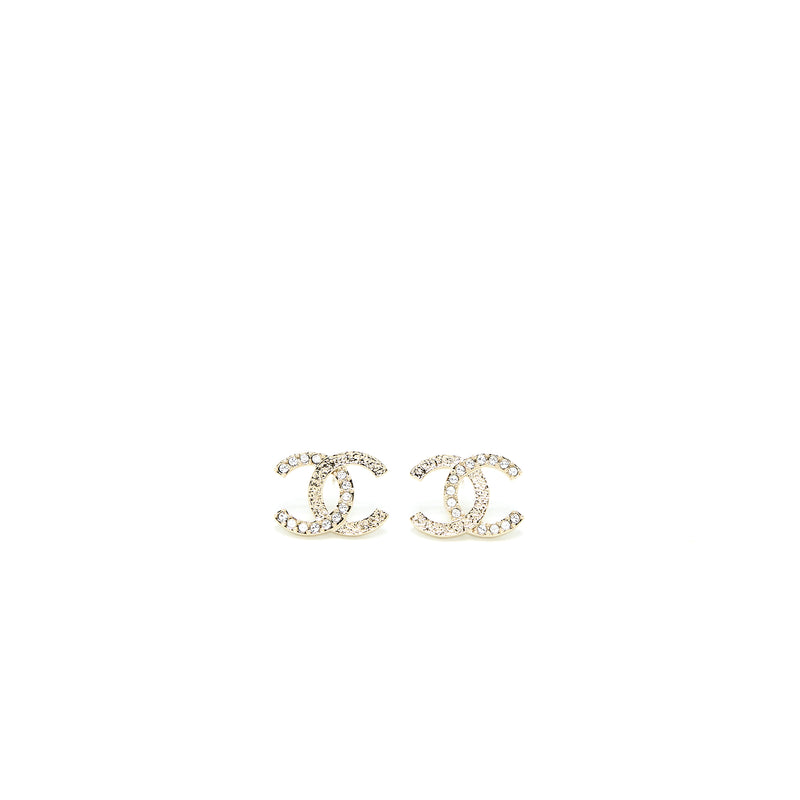 Chanel 23P CC Logo Earrings Large Model Crystal Light Gold Tone