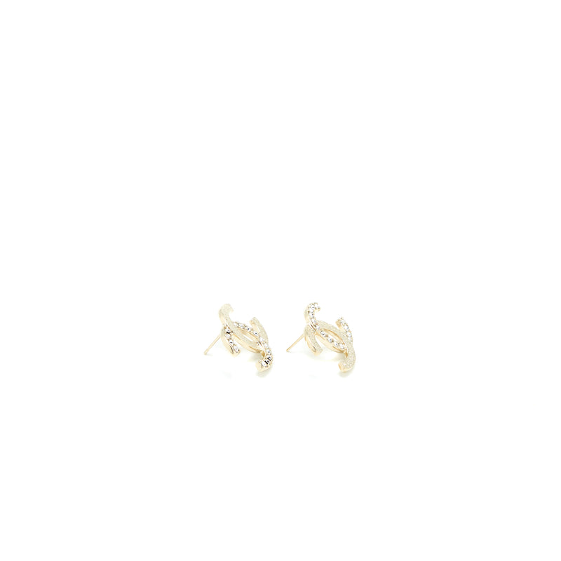 Chanel 23P CC Logo Earrings Large Model Crystal Light Gold Tone