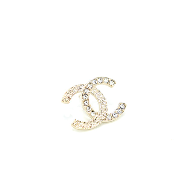 Chanel 23P CC Logo Earrings Large Model Crystal Light Gold Tone