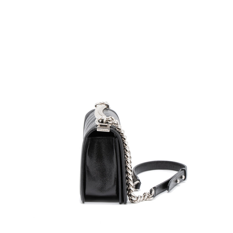 Chanel Medium Boy Bag Chevron Caviar Black SHW