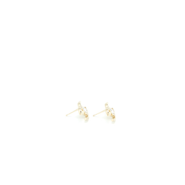 Chanel CC Logo Earrings Crystal Light Gold Tone
