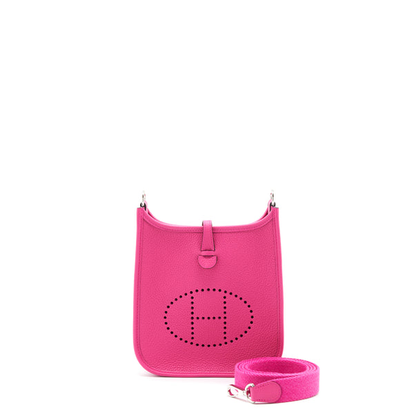 Hermes Mini Evelyne Clemence Rose Shocking SHW Stamp U