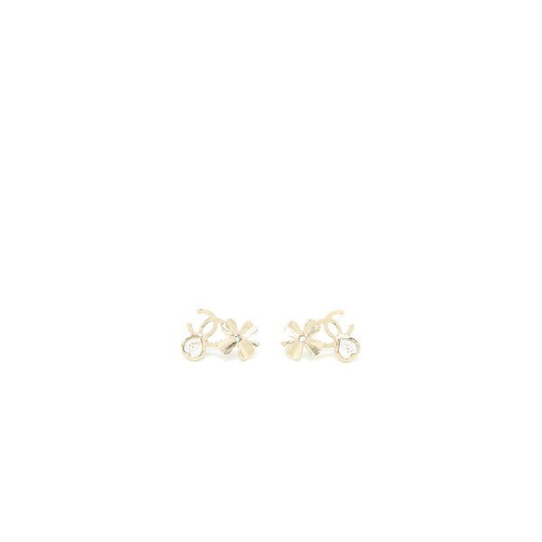 Chanel Camellia/Heart Earrings Crystal Light Gold Tone
