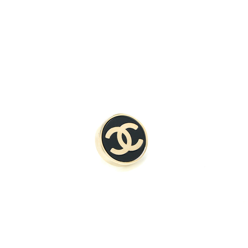 Chanel Round and CC Logo Earrings Black/Light Gold Tone
