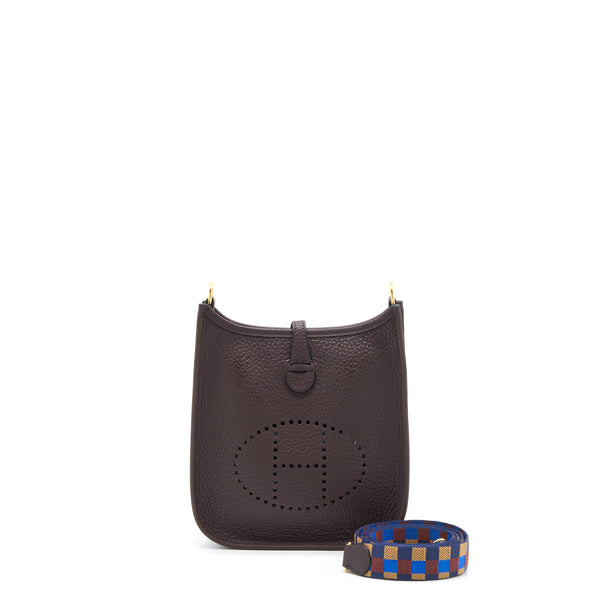 Hermes Mini Evelyne Clemence Rouge Sellier, With Multicolour Strap GHW Stamp U