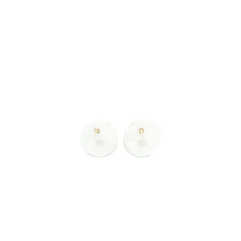 Chanel Round with CC Logo Earrings White/Light Gold Tone