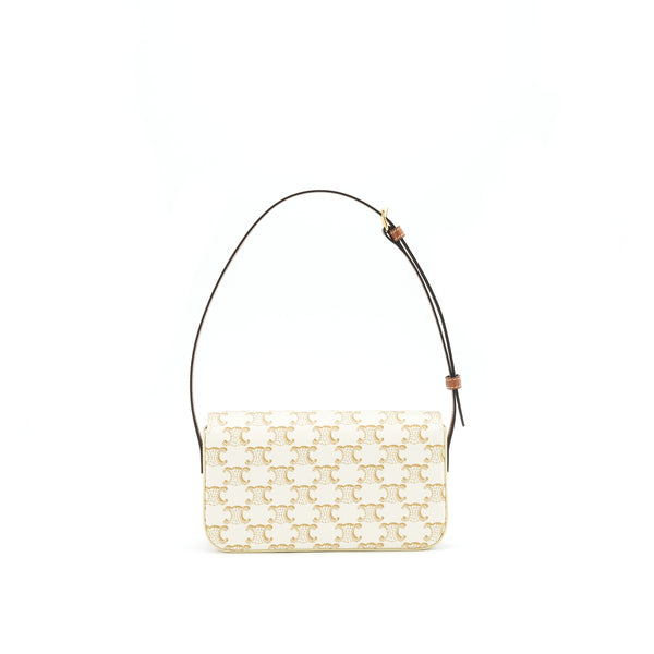 Celine Triomphe Shoulder Bag in Triomphe Canvas and Calfskin White