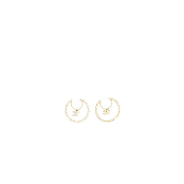 Chanel Giant Pearl Circle Earrings Pearl/Crystal Light Gold Tone