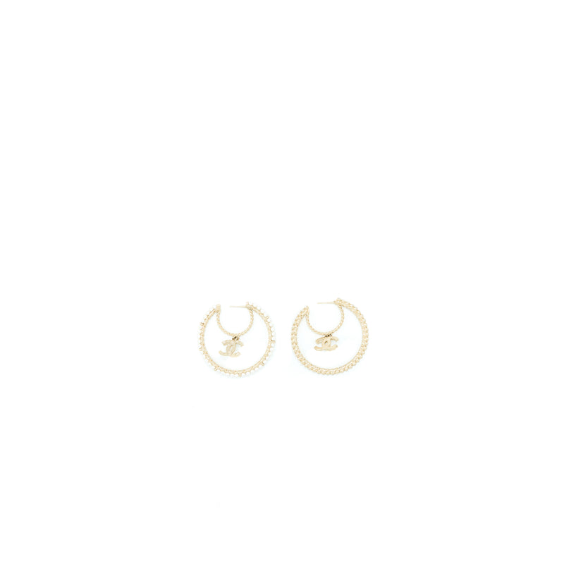 Chanel Giant Pearl Circle Earrings Pearl/Crystal Light Gold Tone