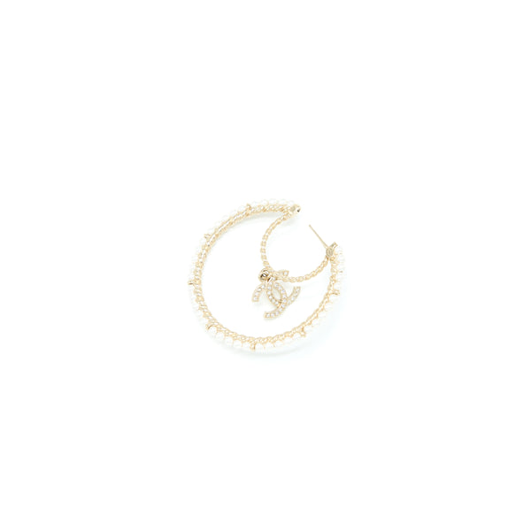 Chanel Giant Pearl Circle Earrings Pearl/Crystal Light Gold Tone