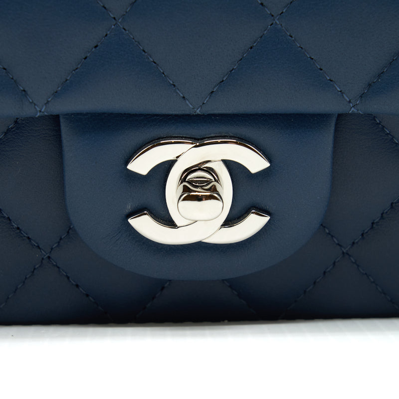 Chanel Mini Rectangular Flap Bag Lambskin Navy Blue SHW