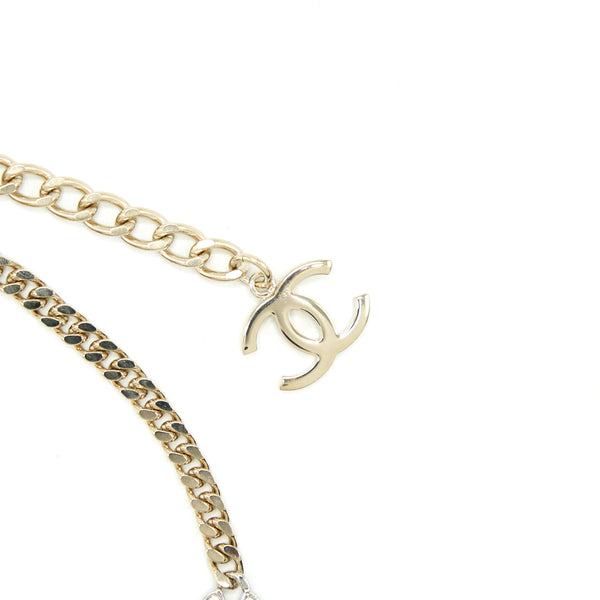 Chanel Mini CC Logo Choker/ Double Chain Bracelet Light Gold Tone