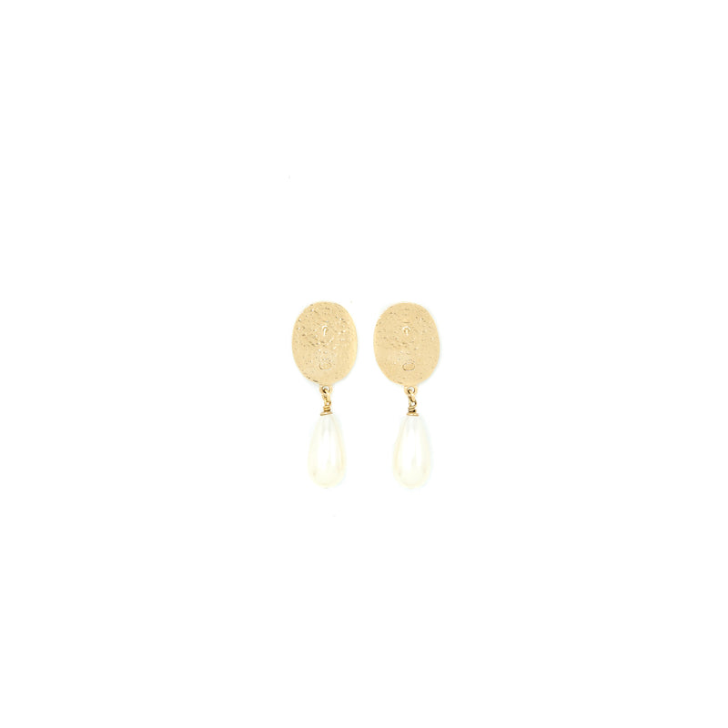 Chanel CC Logo Drop Earrings Pearl/Crystal Gold Tone