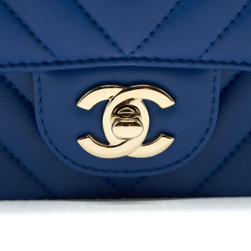 Chanel Mini Rectangular Flap Bag Chevron Lambskin Blue LGHW