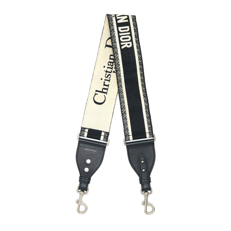 Dior Canvas Embroidered Shoulder Strap Black/White SHW