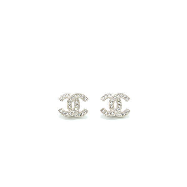 Chanel Classic CC Earrings Crystal Silver Tone