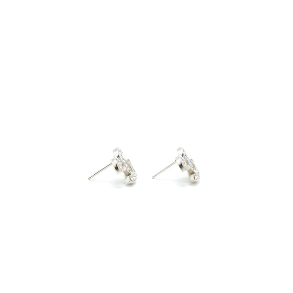 Chanel Classic CC Earrings Crystal Silver Tone