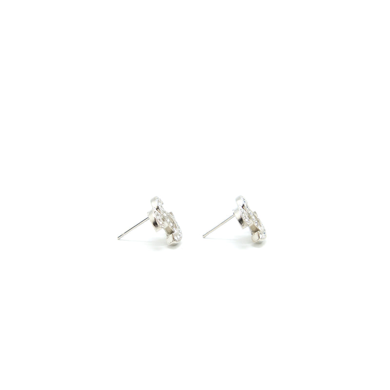 Chanel Classic CC Earrings Crystal Silver Tone